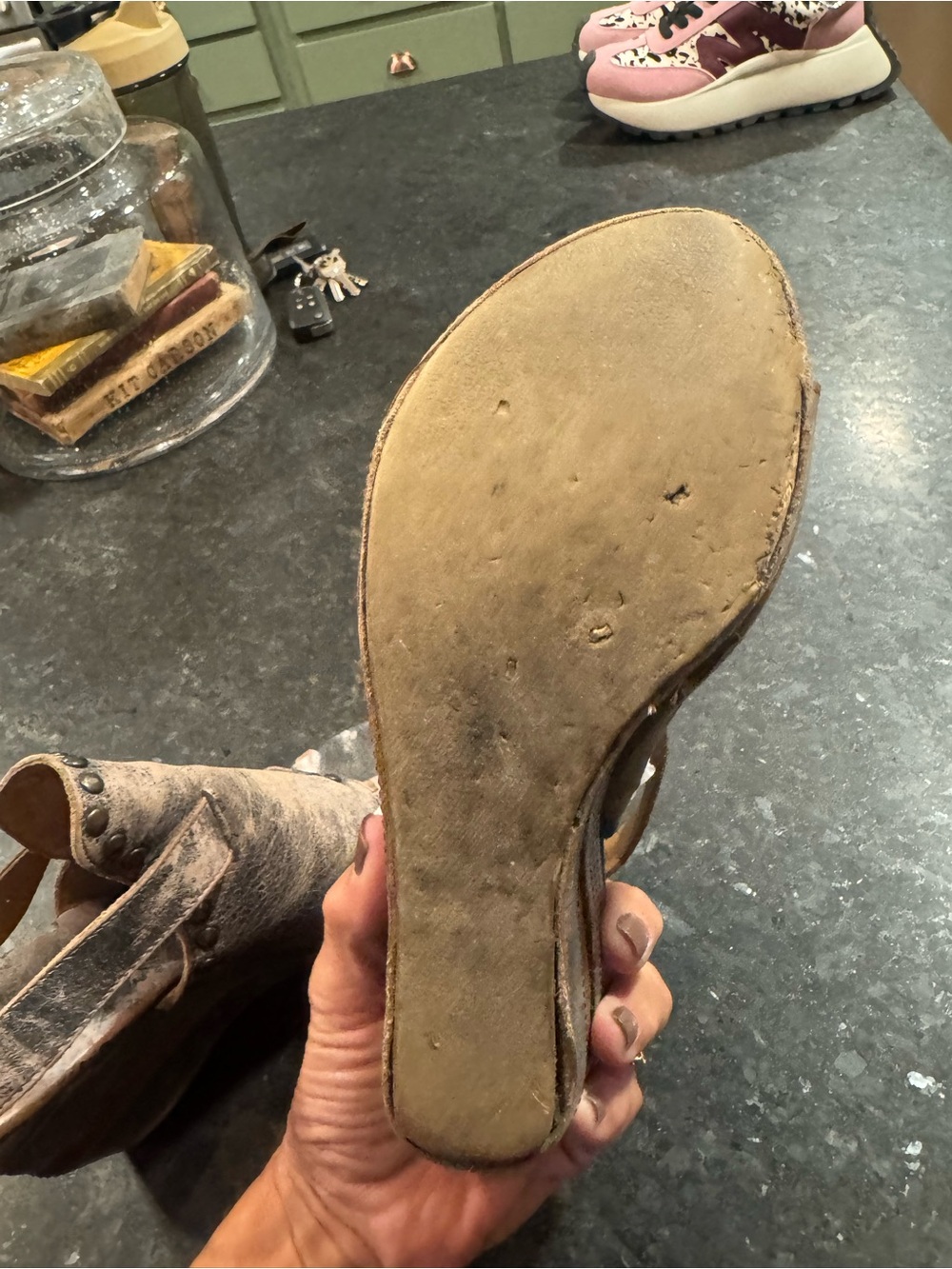 Bed Stu, Joann..Distressed Brown Studded Open-Toe Heeled Sandals - Picture 5 of 5